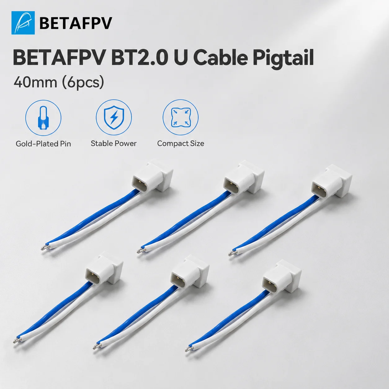 BETAFPV BT2.0 U Cable 6PCS 40mm 22AWG Male Connector 9A Continuous 15A Peak Power Pigtail For 1S FPV Whoop AIO Flight Controller