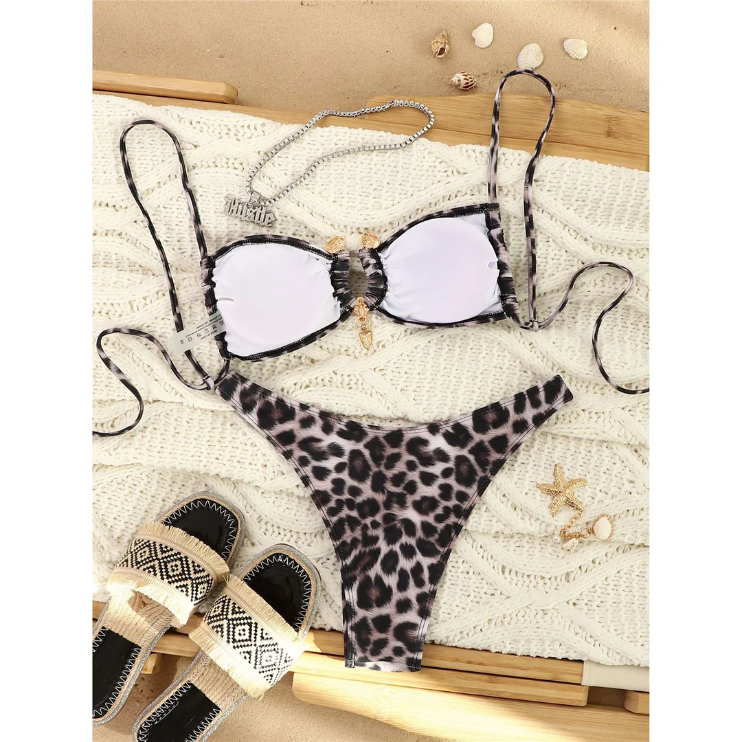 Leopard-Bikini mit hohem Beinausschnitt, Damen-Badeanzug, zweiteiliges Bikini-Set, brasilianischer Badeanzug mit Polsterung, Badebekleidung, Modell V8192. – Detail 6