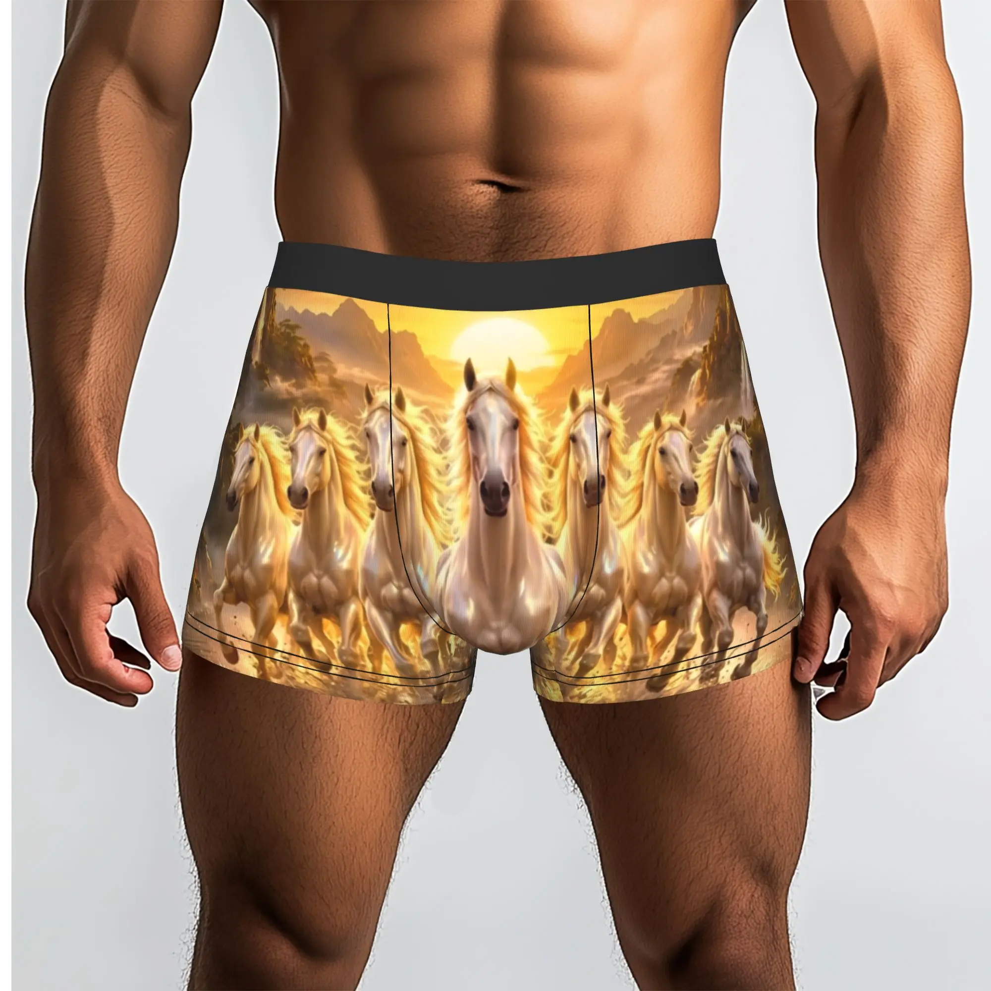 Sunrise Mountain Eight White Horses Golden Oriental Scenery Underpants Homme Panties Man Underwear Ventilate Shorts Boxer Briefs