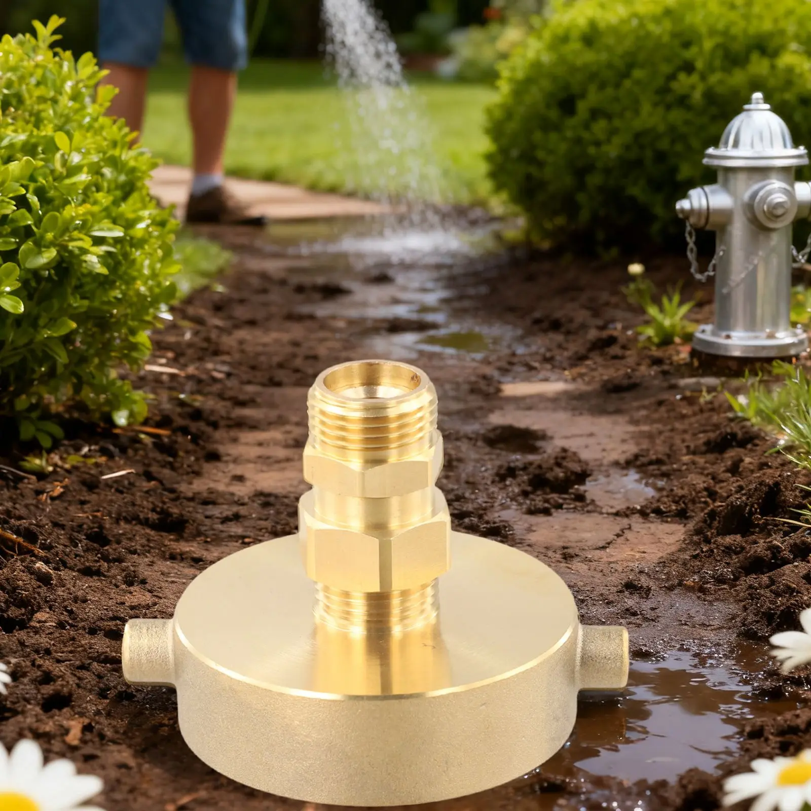 Brass Fire Hydrant Hose Adapter Featuring 2 1/2 NH Female and 3/4 GHT Male Ends with Pin Lug Mechanism for Firefighting Use
