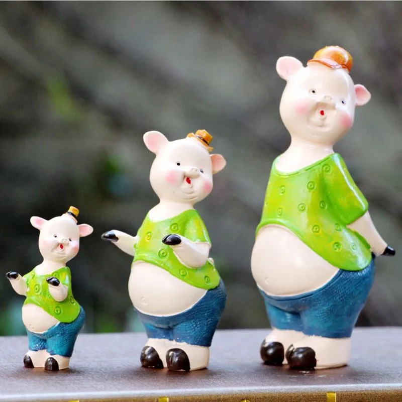 Cute Pig Resin Miniature Artesanato, Pingente de Natal, Piggies Statue, Coleção Toy, Fairy Garden, Mini Miniaturas, Enfeites de