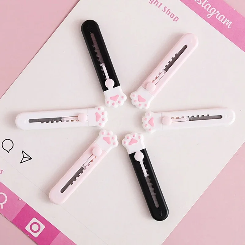 Portable Cute Mini Art Utility Knife Cartoon Cat Paw Cutter Express Box Paper Envelope Mail Knife For School Office Stationery