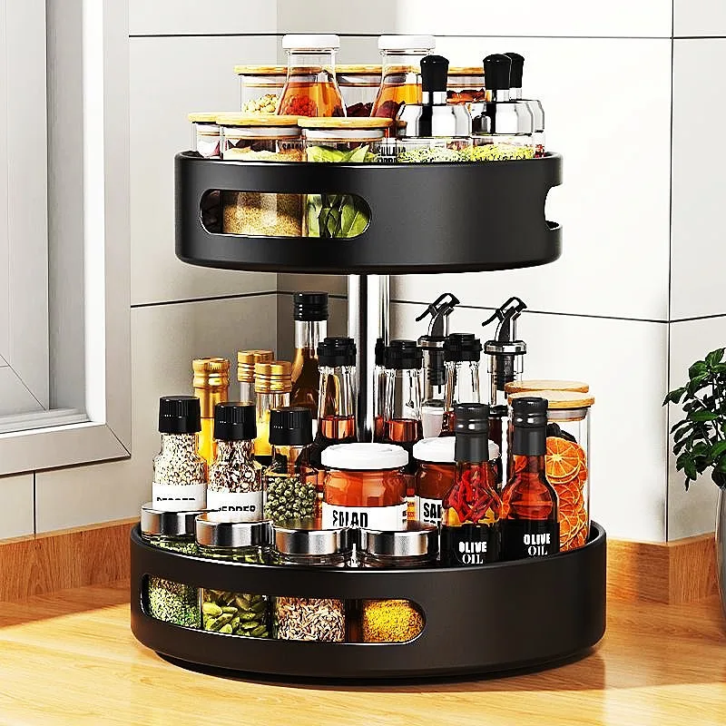 Kitchen rotating condiment rack Household condiment round storage rack Modern simple style kitchen organizer