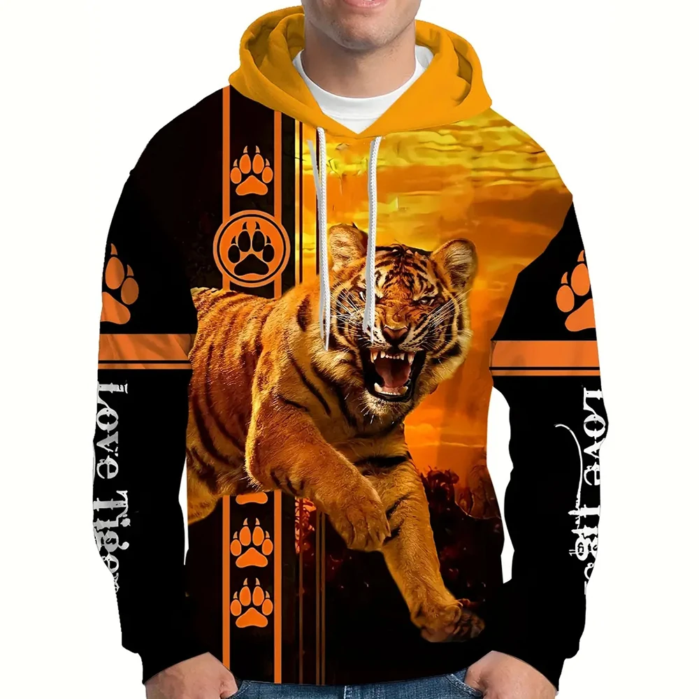 Vintage poderoso tigre 3d impresso agasalho masculino de duas peças jumper moda masculina outono/inverno casual mais moletom de rua