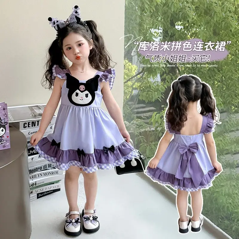 

Girly Heart Kawaii Kuromi Anime Baby Short Sleeve Dress Cute Cartoon Fashionable Princess Skirt Clothes Lovely Gifts for Kids