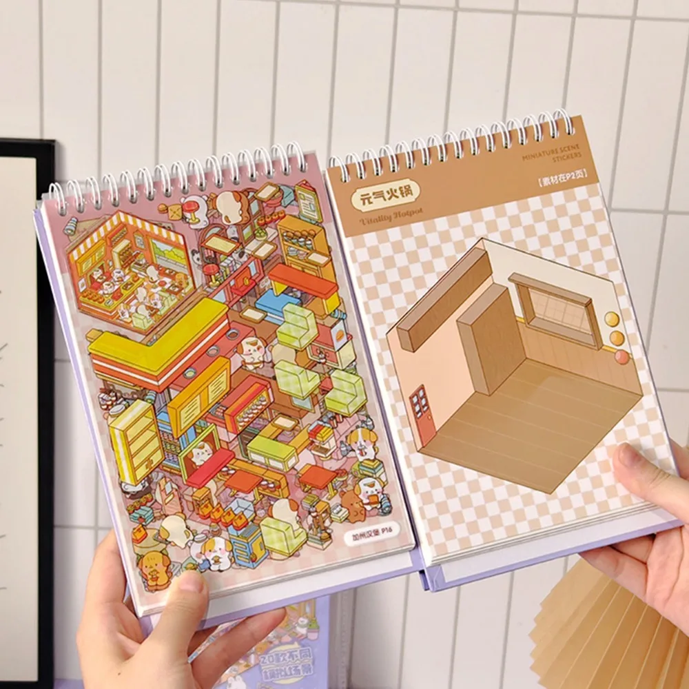 40pcs 3D Mini Diorama Sticker Book , Quiet Book Crafts with Miniature House Scenes, 3D Visual Journal Scene Stickers