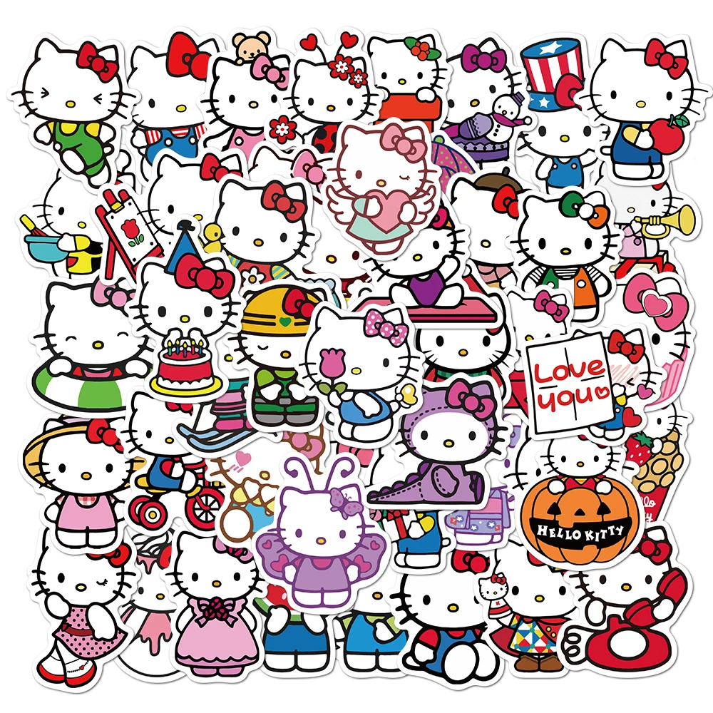 50pcs Hello Kitty Sticker Pack Waterproof Laptop Skin Sanrio Anime Stickers Cute Phone Case Kawaii Stationery Art Supplies