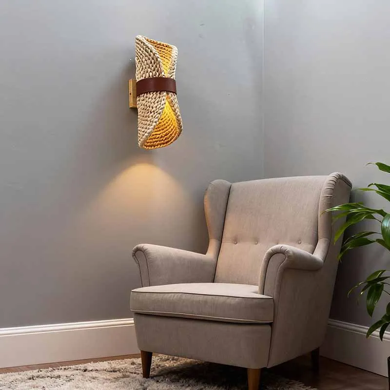 Japanese Weaving Wall Light Natural Material Tea Room Living Room Bedroom Aisle Hotel Homestay Pastoral Countryside Lighting