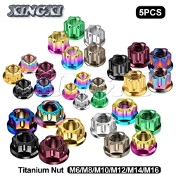 Xingxi 5Pcs Titanium Hex Flange Nuts Ti M6 M8 M10 M12 M14 M16 Nut For Motorcycle Bicycle Bike Brake Accessories