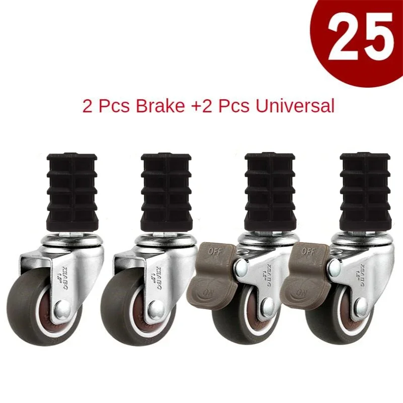 4 Pcs/Lot 1.5 Inch 19/22/25 Furniture Square Tube Wheel Universal Shelf High Quality Stainless Steel Silent Brake Caster Screw