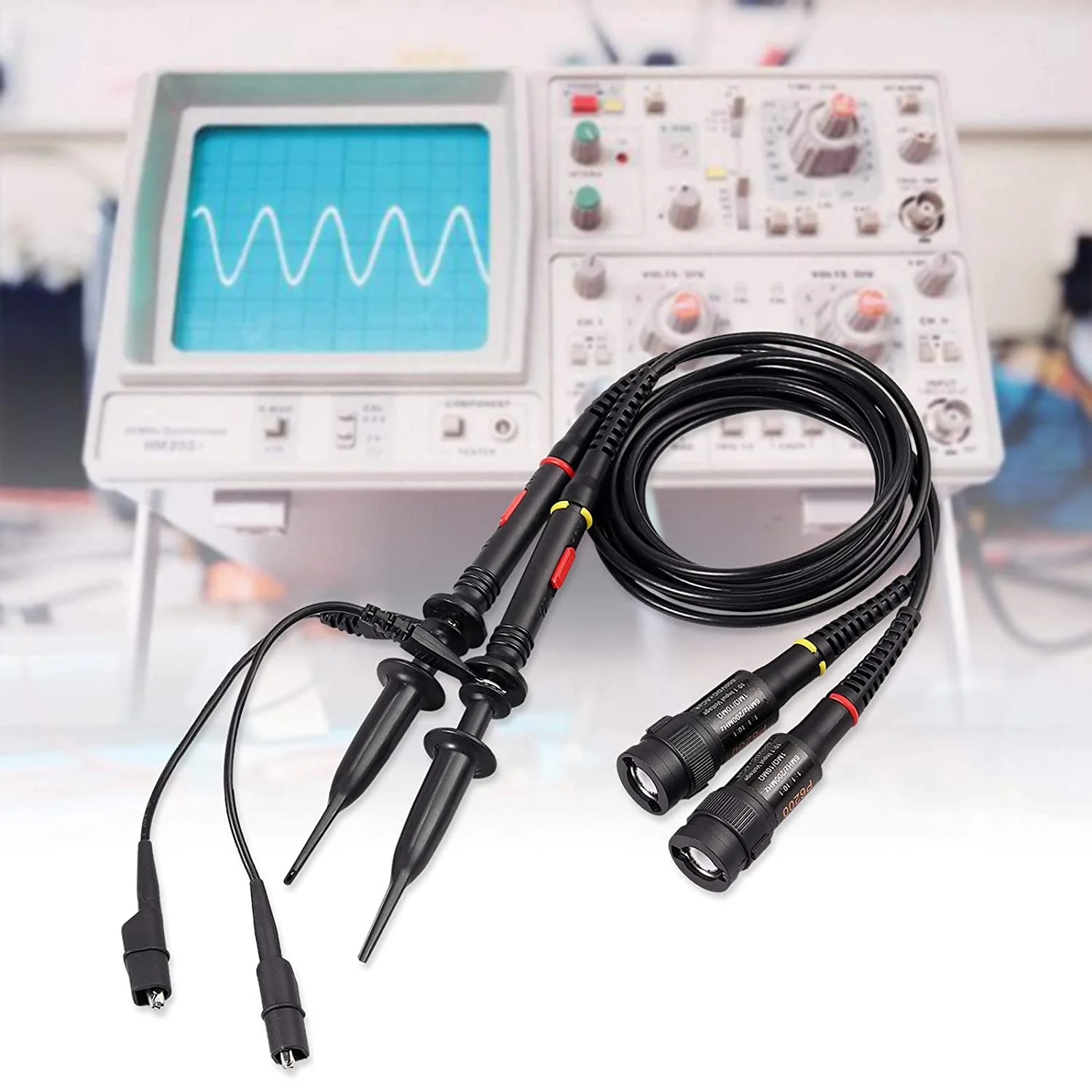 ABYC P2200 Oscilloscope Probe พร้อมชุดอุปกรณ์เสริม 200MHz Oscilloscope คลิป Probes 1X 10X พร้อม BNC Mini Grabber ทดสอบ