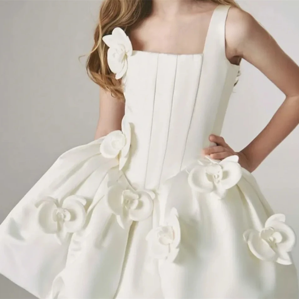 

Customized Flower Girl Dress For Wedding Appliques Sleeveless Mini Cute Elegant Kids Birthday Party First Communion Gown