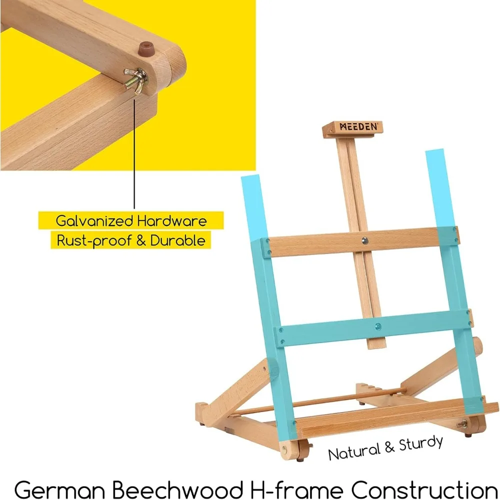 Heavy-Duty H-Frame Tabletop Easel: Adjustable Studio Desktop Easel for Painting- Portable Beechwood Art Easel Stand for Artist