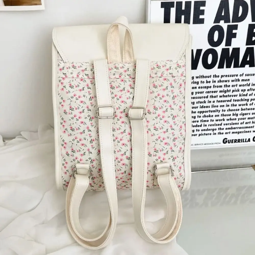 Handtasche, modischer Klappenrucksack, großes Fassungsvermögen, College-Stil, PU-Leder, Flip-Schultasche, vielseitiger quadratischer Blumen-Schulrucksack