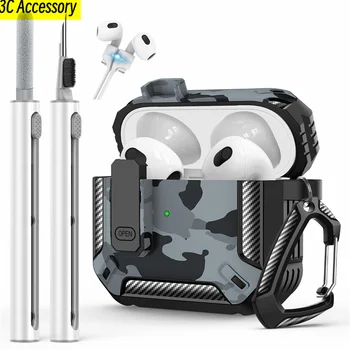 Novità per AirPods 3a generazione Custodia con kit di pulizia Custodia per cuffie con interruttore in fibra di carbonio per Apple AirPods 3 2021 Custodie di ricarica