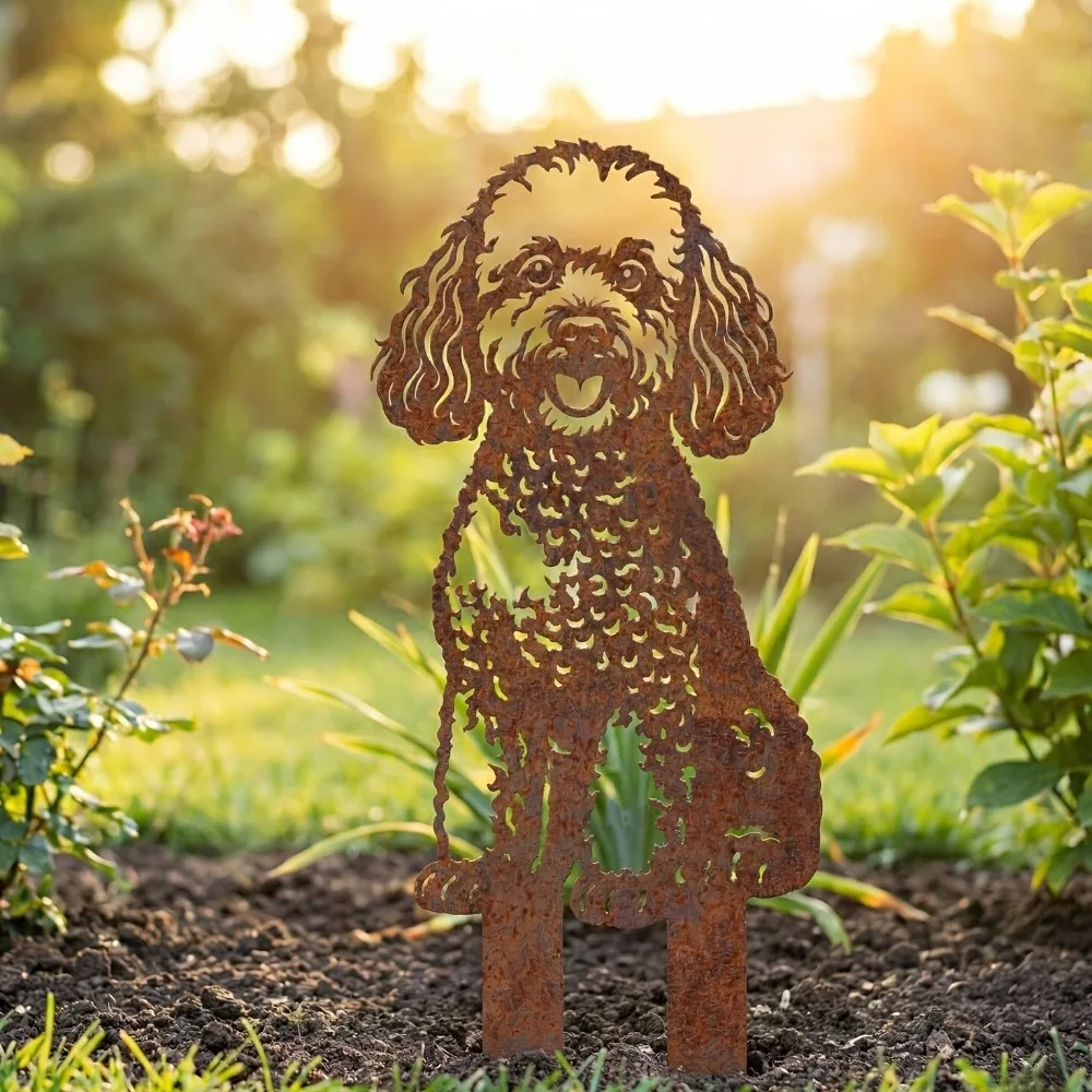 Brand 2D Flat Poodle Iron Wall Art Rustic Retro Outdoor Yard Decor Acrylic Dog Lawn Ground Pet Lovers