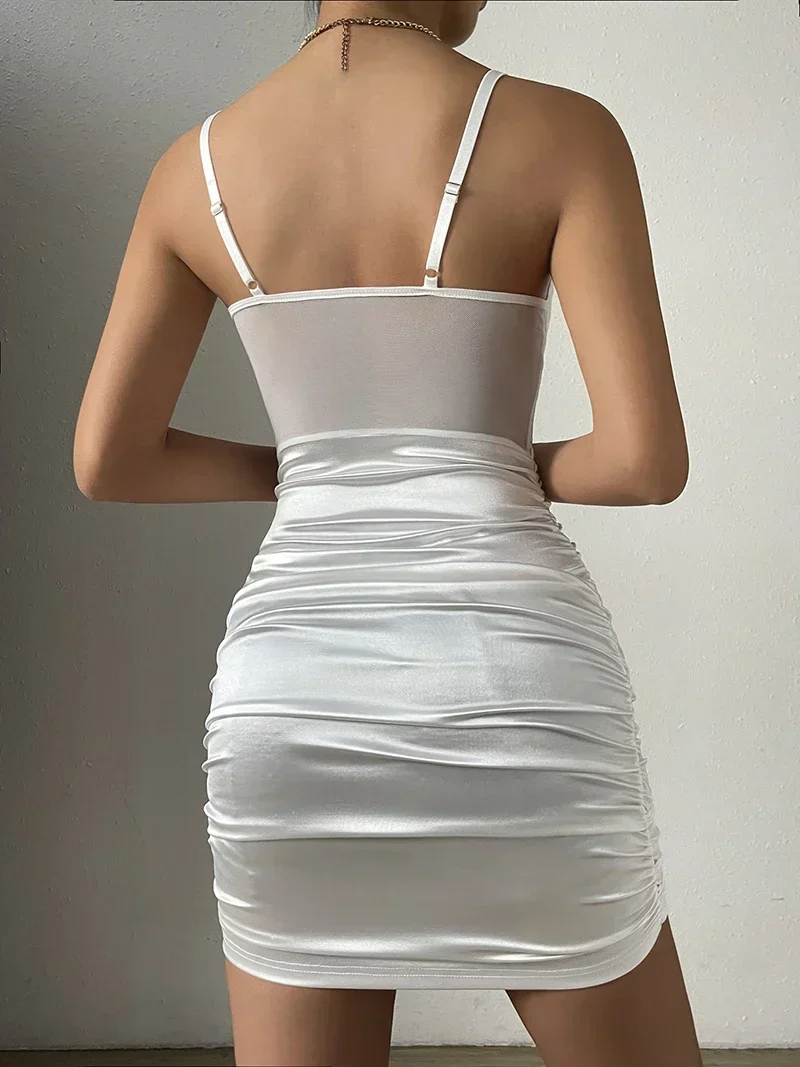 Vintage renda sexy bodycon preto branco vestido para mulheres sem mangas cinta de espaguete vestido plissado retalhos magro vestidos de festa