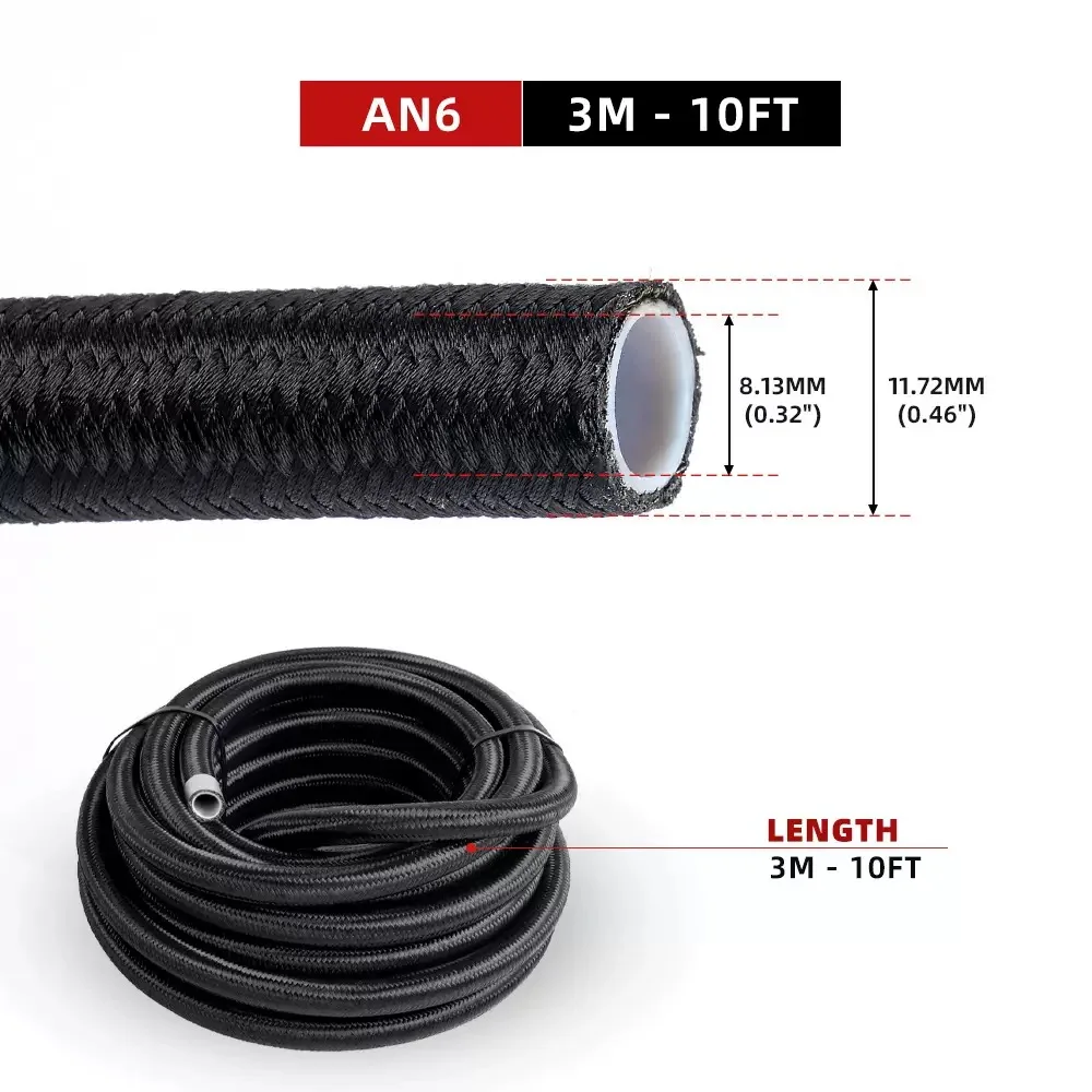 PTFE Oil Pipe AN4/AN6/AN8/AN10/AN12/AN16 Braided Stainless Steel Oil Pipe/Car Modification Oil Cooler Oil Pipe Silver Black view 3