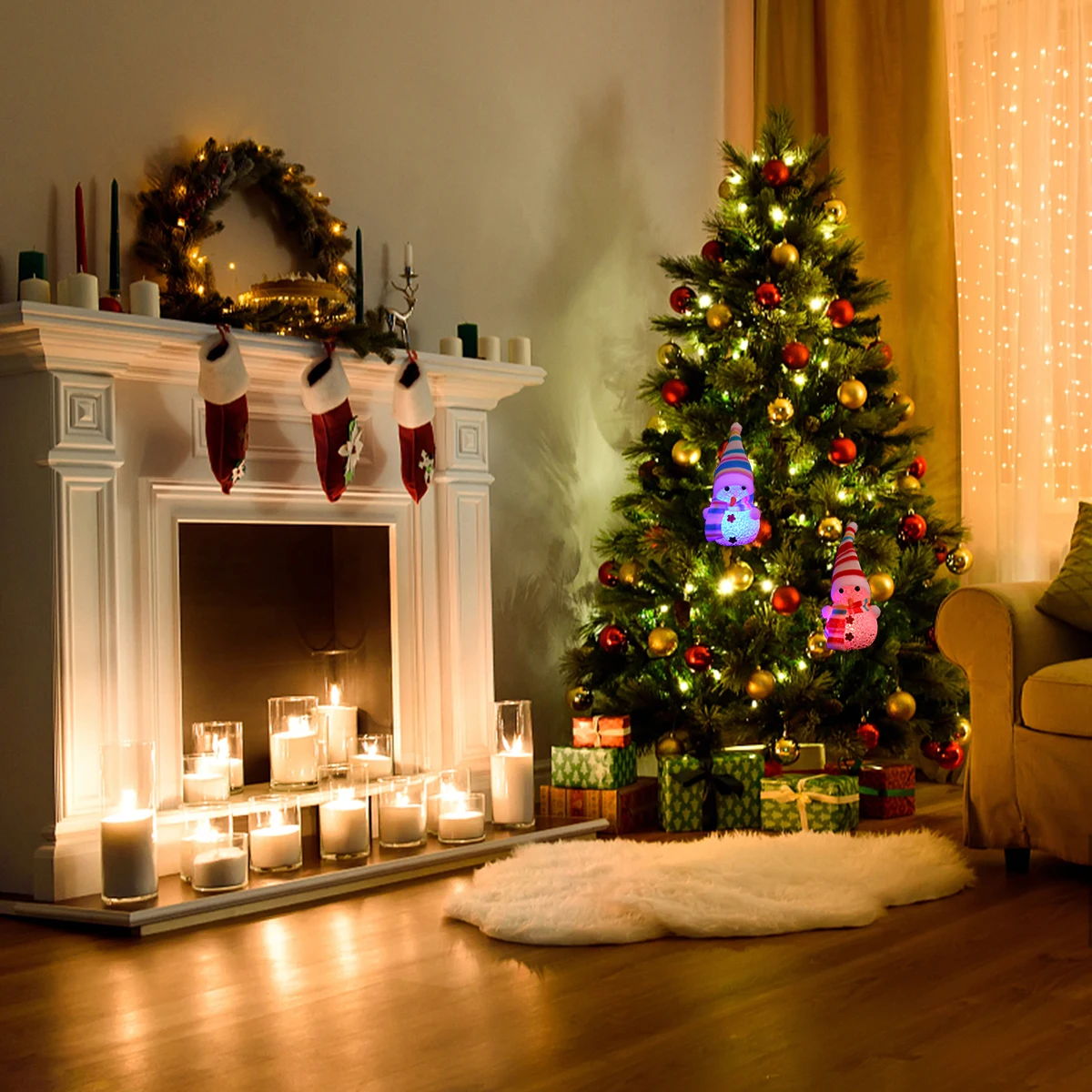 

2Pcs Color Changing LED Snowman Lamp Made of High-Quality Eva Crystal for Bedroom Home Office Christmas Tree Decor Gift