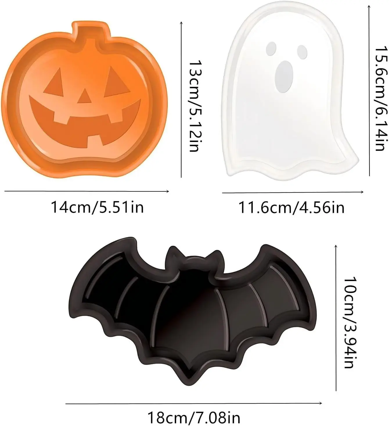 Reusable Halloween Plates Set Pumpkin Ghost Bat Serving Trays Food Grade Plastic for Snack Candy Dessert Party view 6