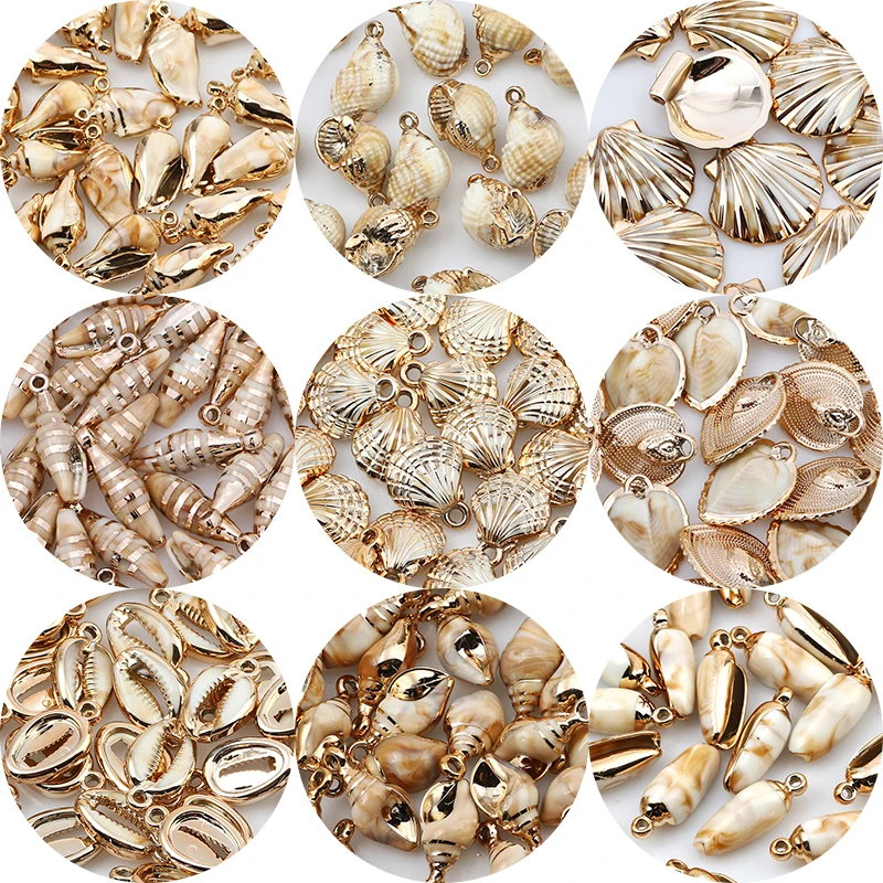 5-20pcsAcrylic Gold Plated Color Conch Sea Shell Charms Pendants Beads Jewelry Making Accessories DIY Handmade Necklace Bracelet