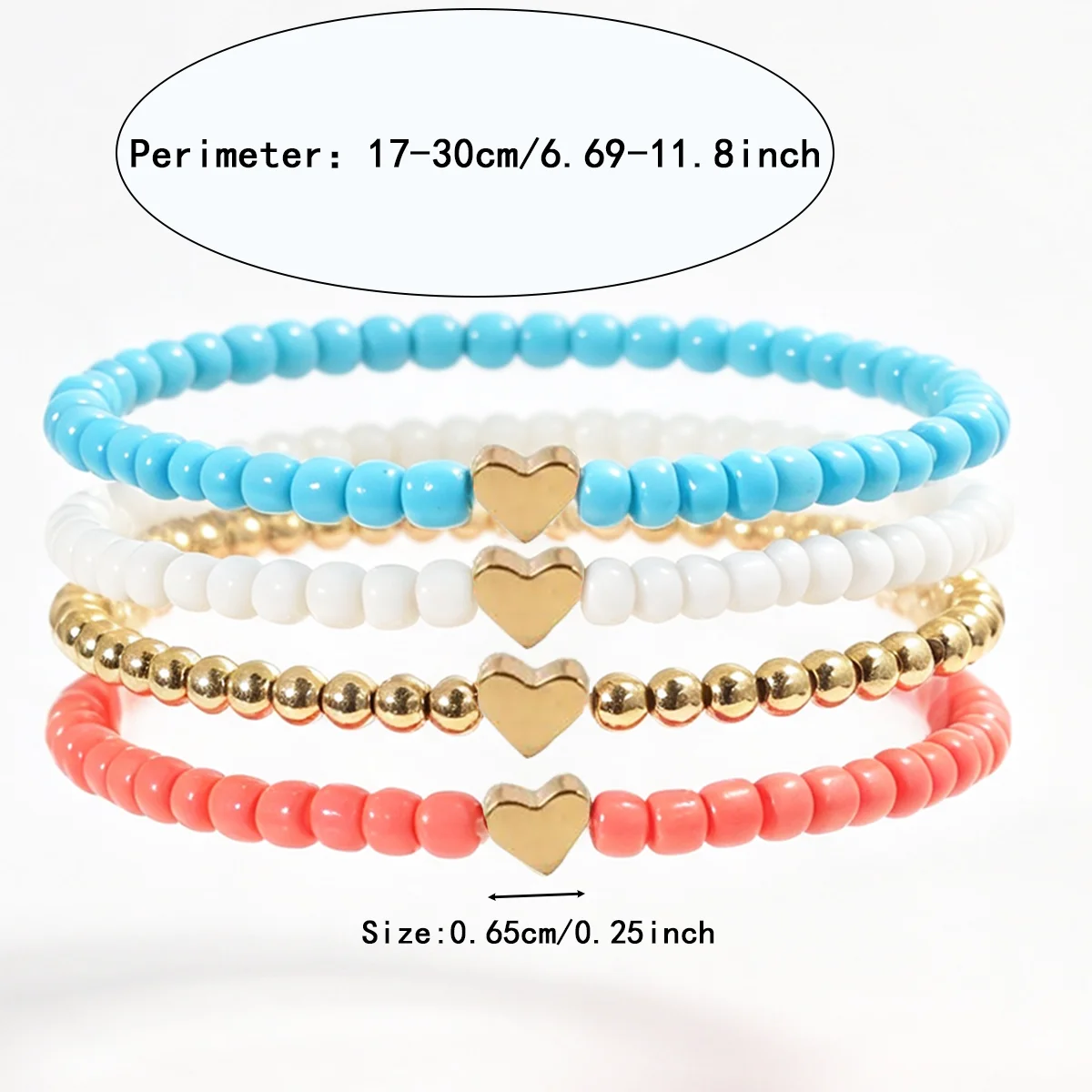 4Pcs Mini Heart Beaded Bracelet Set, Stackable Bracelet Jewelry