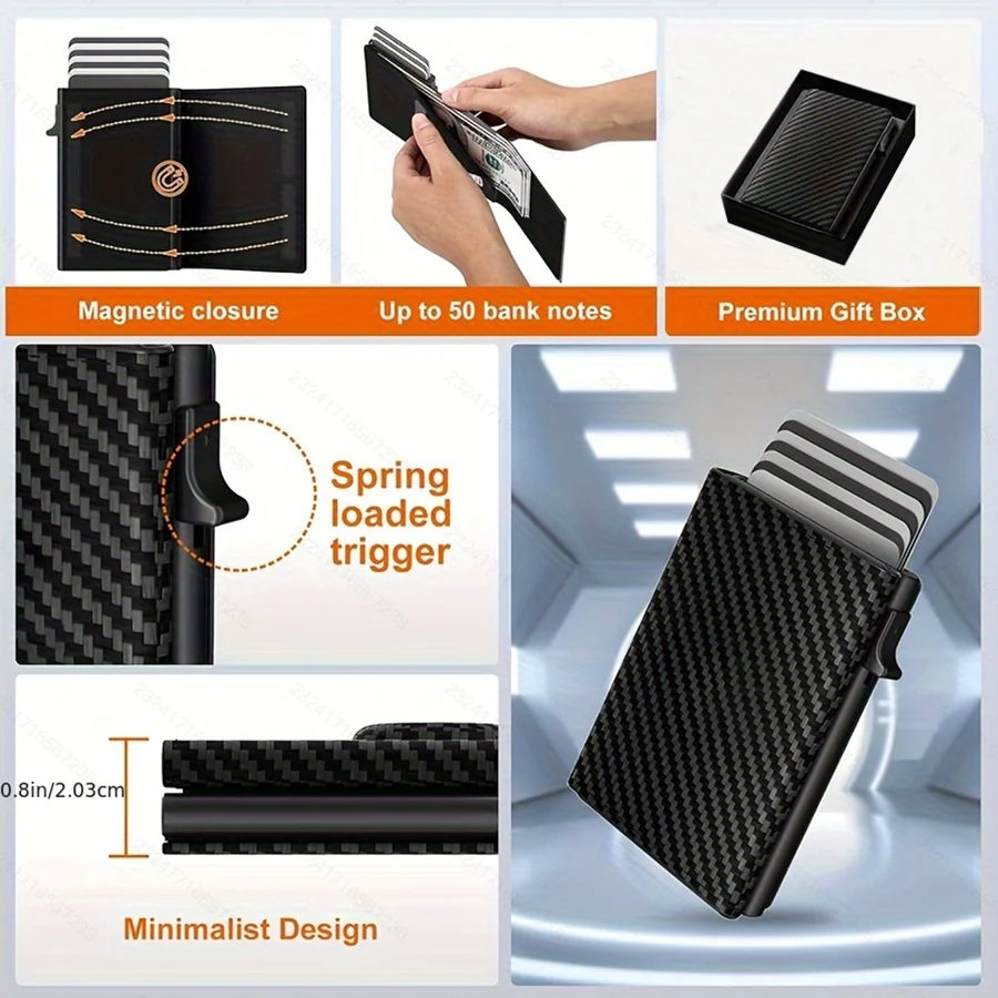 حامل بطاقات رجالي، محفظة رفيعة مع إغلاق مغناطيسي وحجرة عملات معدنية، محفظة ذكية منبثقة وحامل بطاقات ائتمان، يحمل 9 طنًا