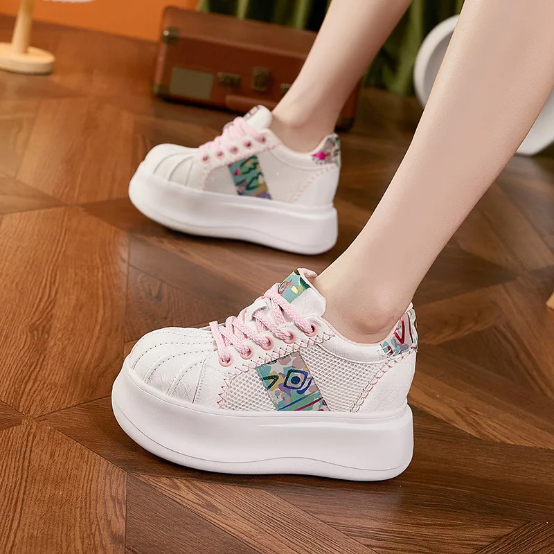 

Women's white shoes, 2026 summer versatile casual shoes, hollowed out breathable mesh, height increasing sports shoes