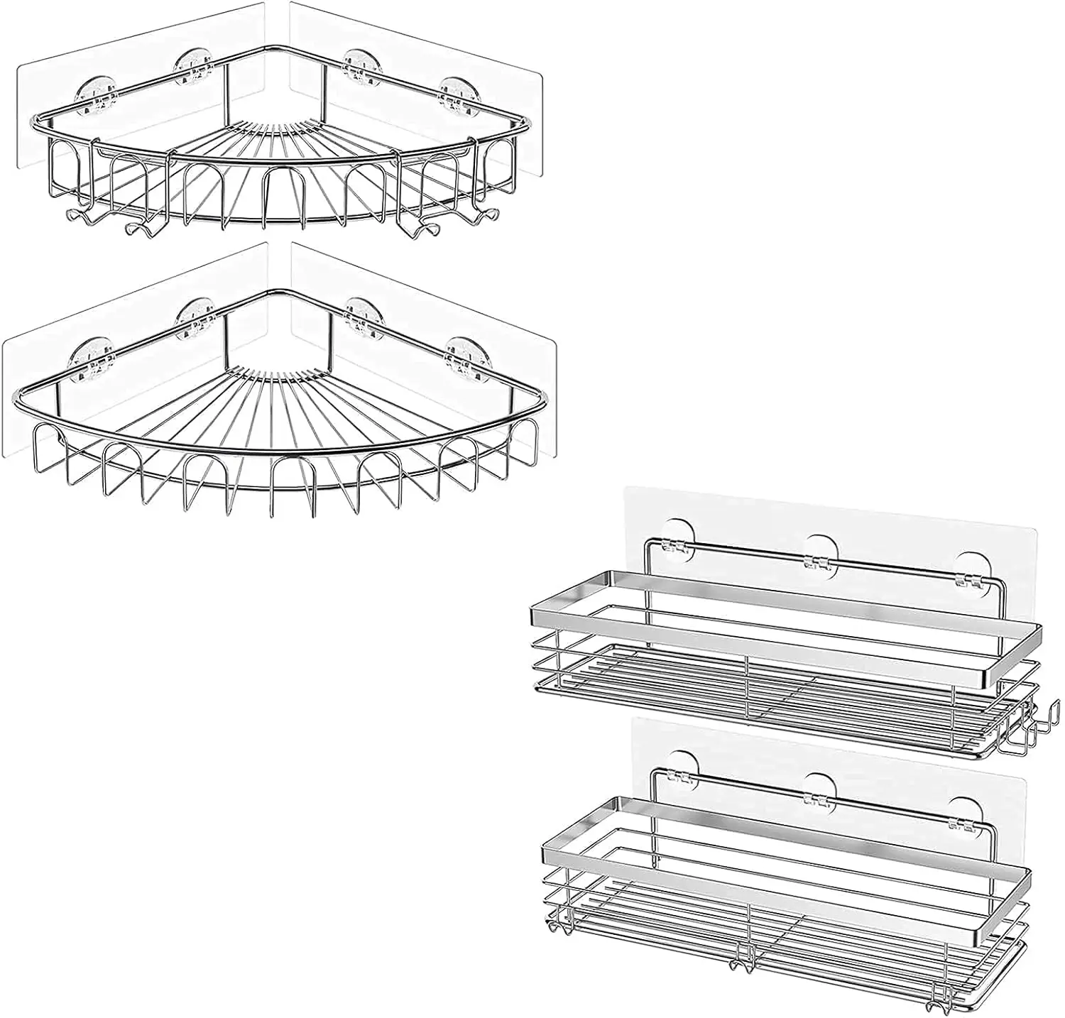 

Набор из 2 прямоугольных душевых полок и 2 угловых душевых полок, без сверления, из нержавеющей стали