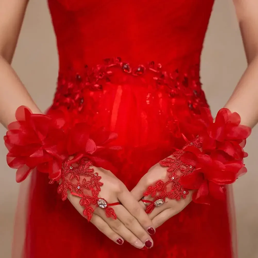 Women's Lace Fingerless Satin Bridal Wrist Gloves Wedding Evening Party Accessories