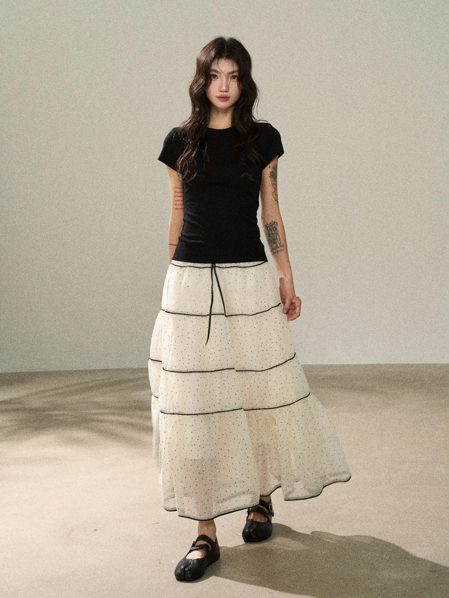 

Юбка-миди Floral7 Gentle Wind с кружевными вставками, А-силуэт, в корейском стиле, из неэластичного полиэстера