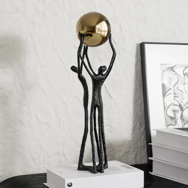 Metal Handicrafts Simulated Human Figure Sculpture Golden Ball Ball-bearer Figurine Metal Figurine Home Decoration Accessories