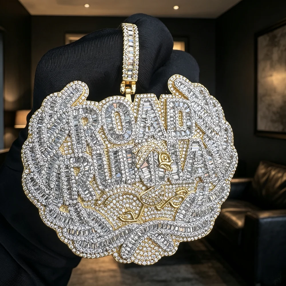 Full Paved Bling 5A Cubic Zirconia CZ Two Tone Rose Gold Color Road Runna Pendant Necklace Iced Out Hip Hop Men Boy Jewelry