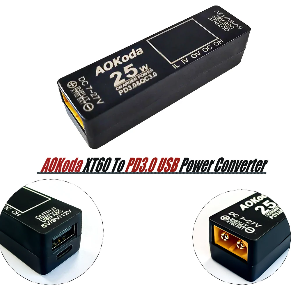 

AOKoda PD3.0&QC3.0 xt60 Quick Power Converter Lipo Battery To USB Adapter for Smartphone Tablet PC Phone DIY Part