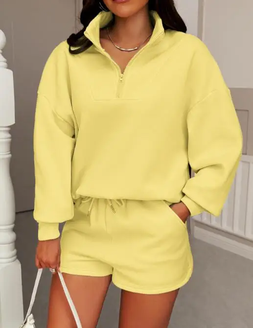 2025 خريف جديد أزياء المرأة الترفيه عطلة نمط طويلة الأكمام هوديي والسراويل القصيرة مجموعة للنساء #4