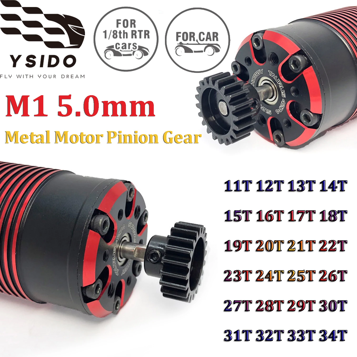 Pignon de moteur en métal RC M1 11T 12T 13T 14T 15T 16T 17T 18T 19T 20T 21T 22T 23T 24T 25T 26T 27T 28T 29T pour voitures modèles 1/8 RC