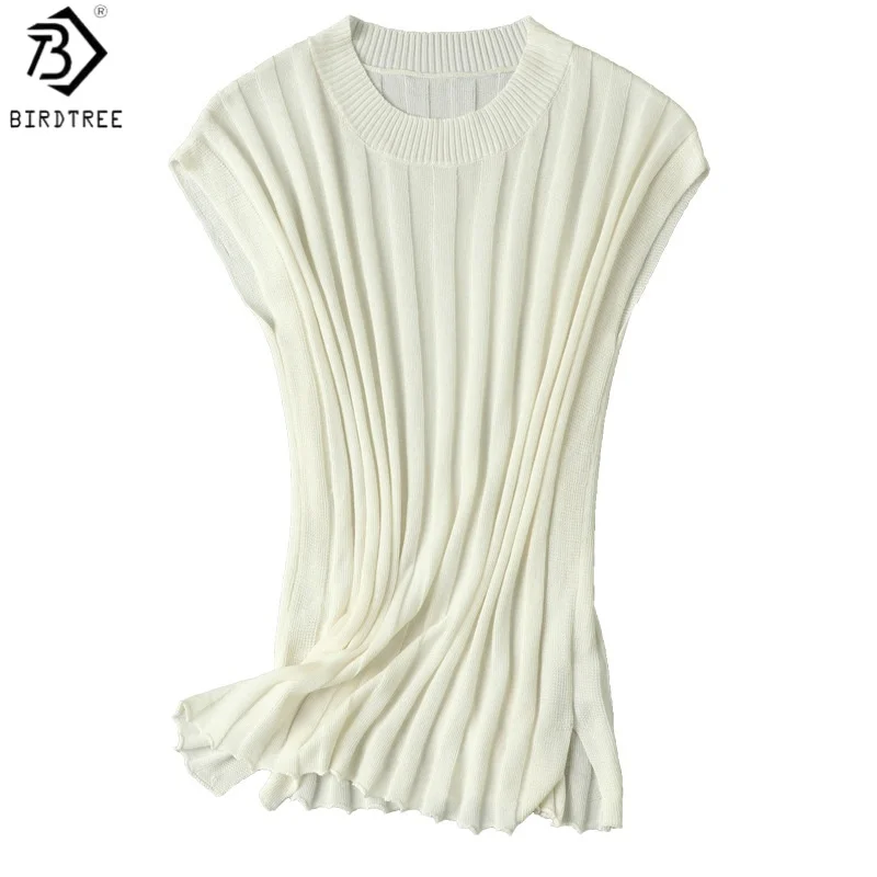 

Birdtree, 70% Silk 30% Cotton Bottoming Tank Top, Woman Basics Casual Tops, O-neck Solid Vest, 2026 Spring Summer New T62110JF