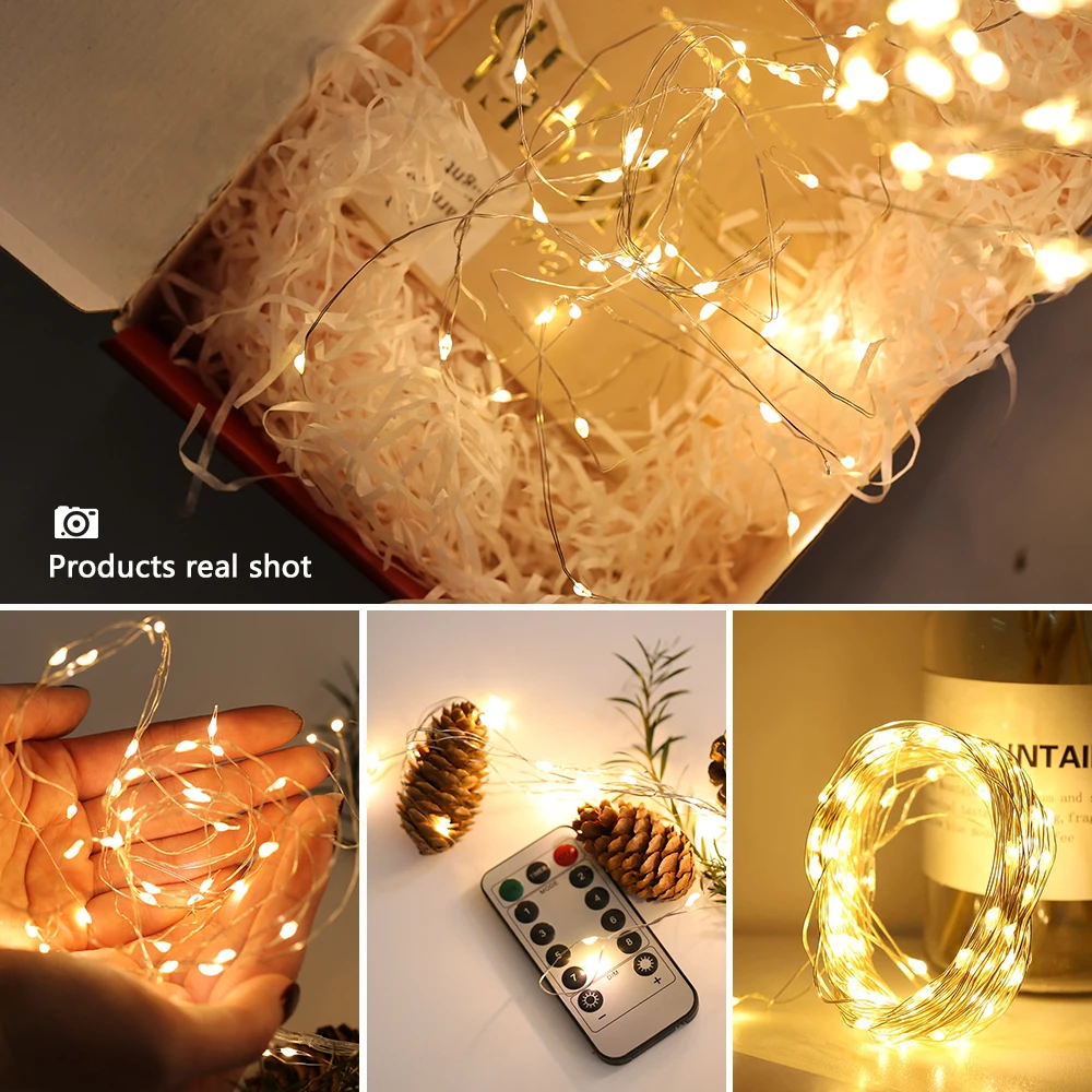 USB 5V String LED Lights com controle remoto para decoração de quartos, lâmpadas, festão, lâmpadas, fadas, quarto, casamento, Natal, feriado, festa