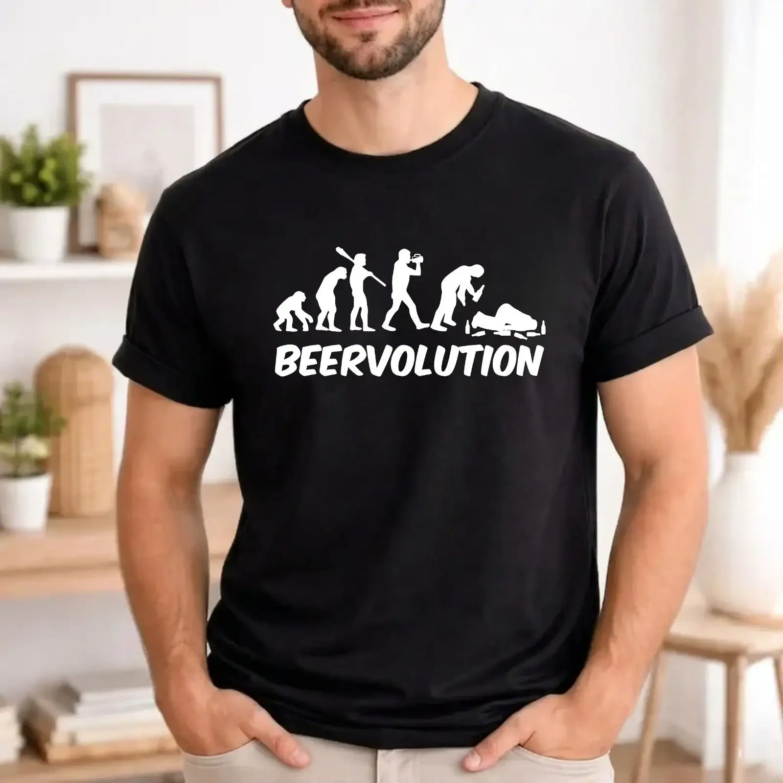 Funny Beer evolution T Shirt Of Man Monkey Drinker Joke  vintage Washed Casual designer clothes homme Comfortable