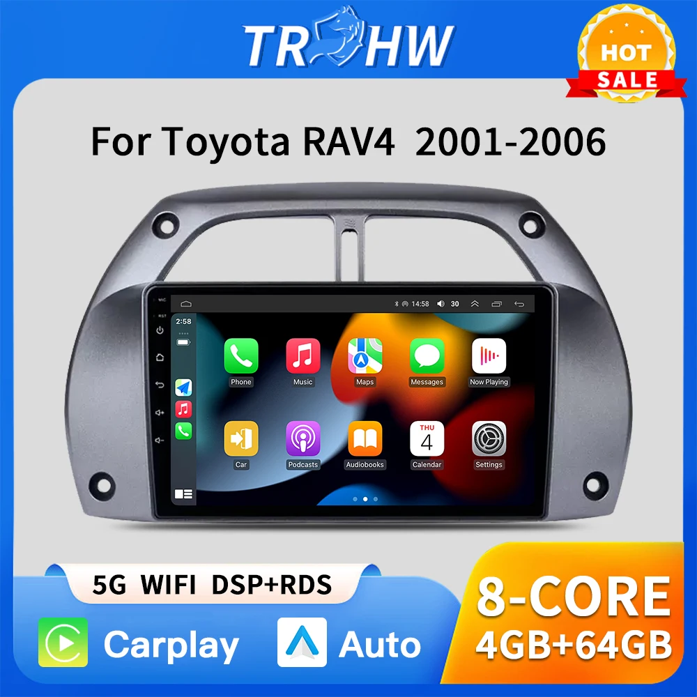 

Автомагнитола CarPlay Android для Toyota RAV4 4 2001 - 2015 4G Автомобильный мультимедийный GPS 2din Авторадио