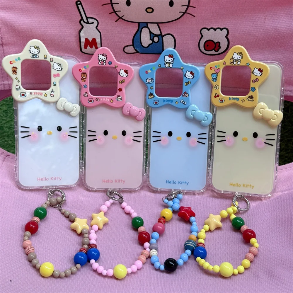 

Kawaii Funny Hellokitty Cartoon Phone Case For iPhone 13 14 15 16 Pro Max Cover Lovely Anti-fall Funda with Chain Protection Fun