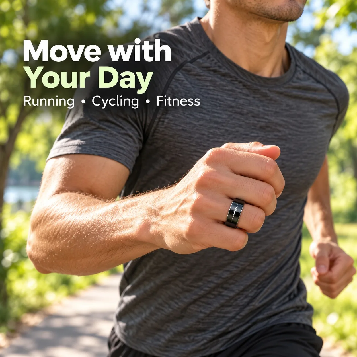 WalkerFit Q520 Fitness Tracker Ring with Charging Case Daily Steps Sleep Tracking Glossy Black for Android iOS