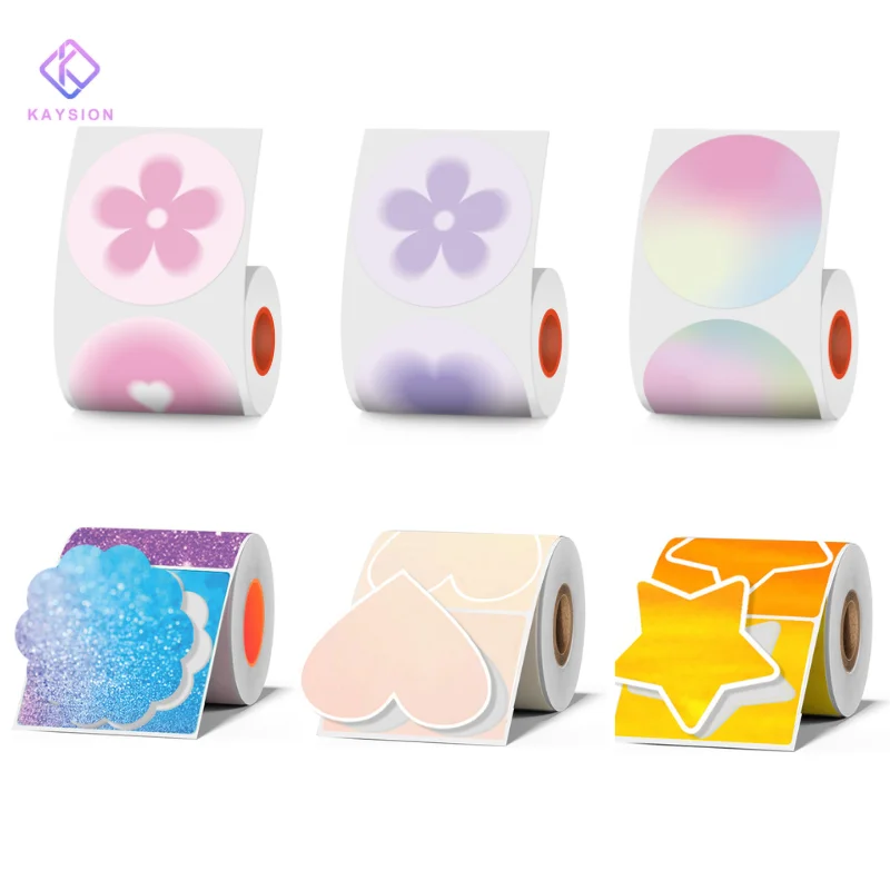 

KAYSION 6 Rolls 50mm Width Thermal Label Paper use for Phomemo M220/M110/M108 - Colorful Adhesive Stickers with Festive Designs