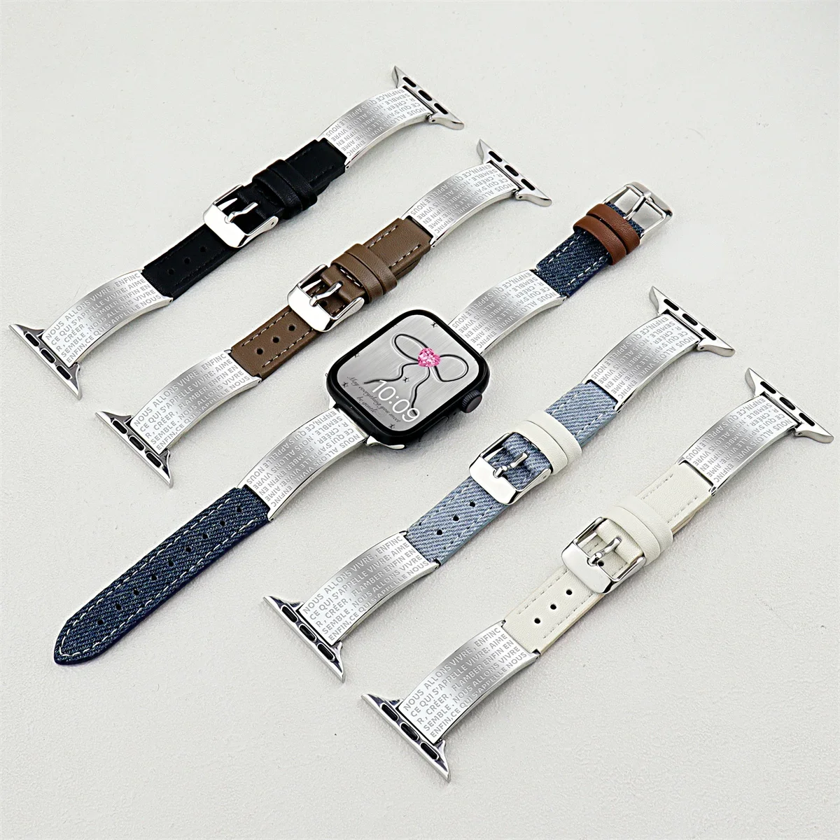 Leather Strap for Apple Watch band 40mm 41mm 45mm 44mm 49mm 42mm 38mm Denim bracelet for iWatch Series 8 7 SE 6 5 4 3 Ultra