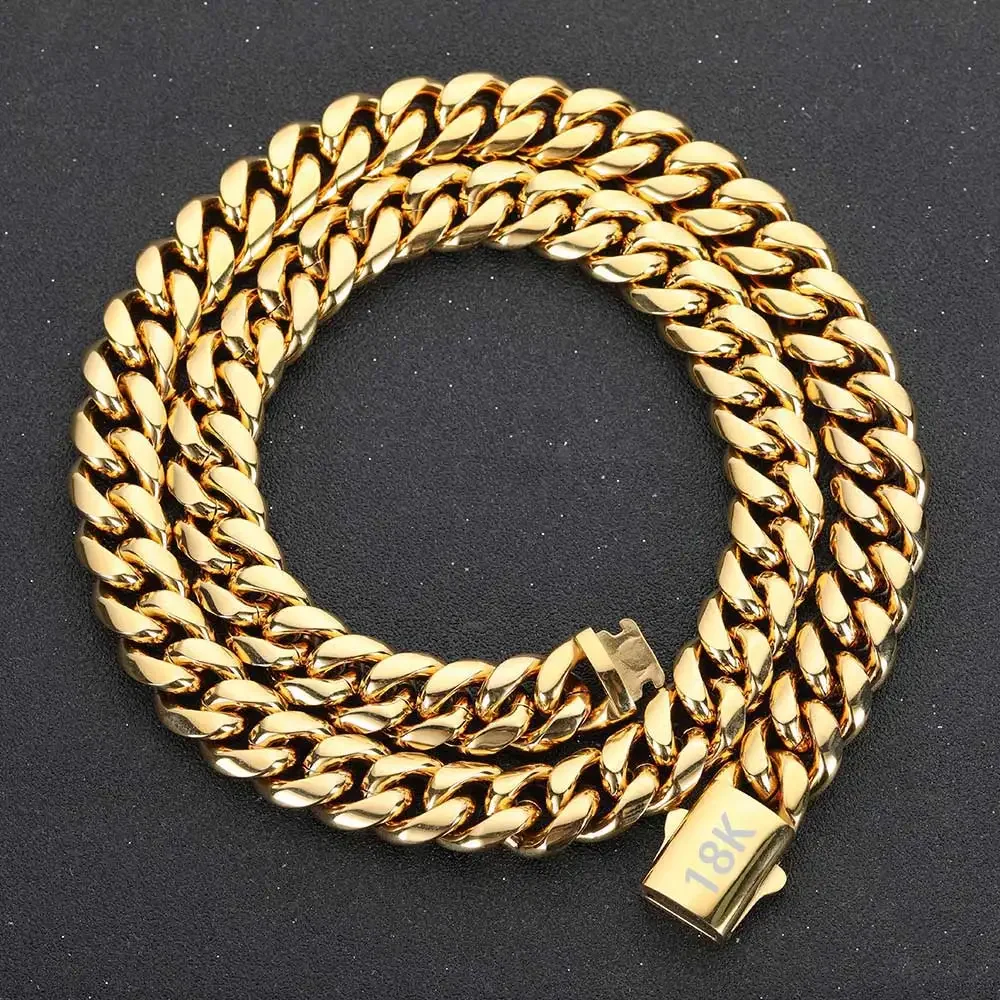 Hochwertige Breite 8–14 mm, Edelstahl, goldfarben, kubanische Kette, wasserdichte Panzergliederkette für Männer und Frauen, verschiedene Größen – Detail 18