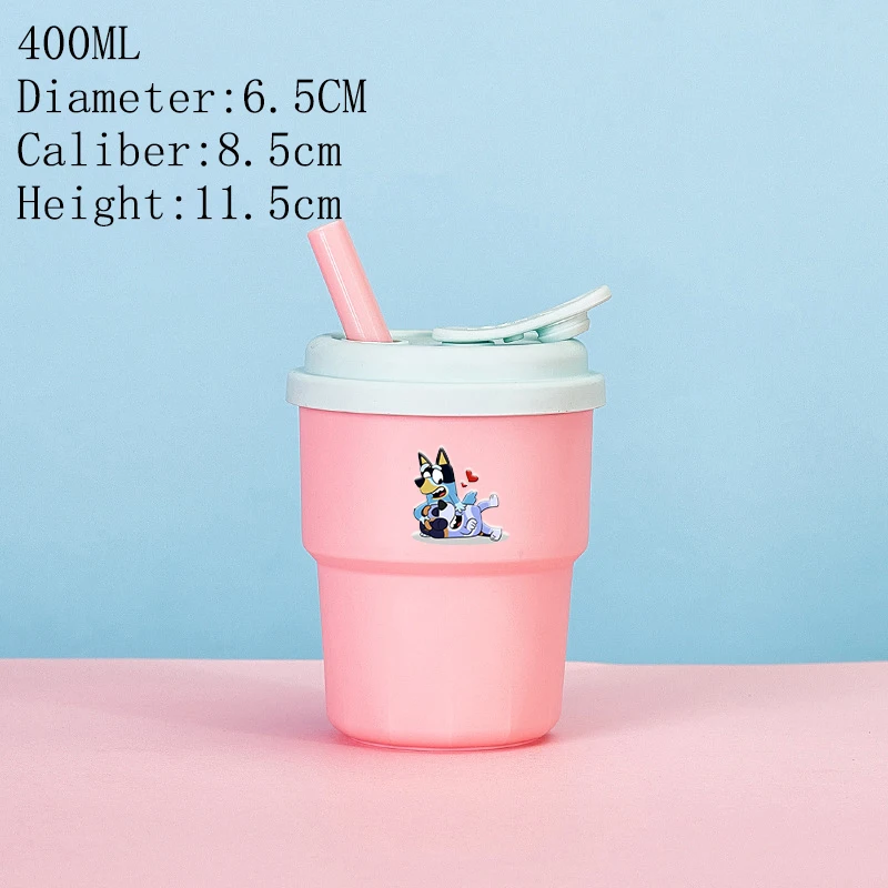 380ML Blueyi ยางซิลิโคนถ้วยดื่มฟางอะนิเมะการ์ตูนตัวเลขถ้วยน้ํานักเรียนแบบพกพาแฟชั่นเด็กผู้หญิงของขวัญ