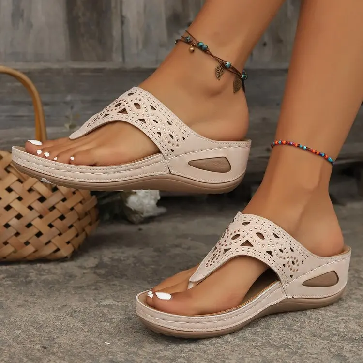Frauen Keil Plattform Flip-Flops Damen Slide Slip auf Tanga Sandalen Sommer Strand Hausschuhe Atmungsaktive Weiche Unterseite Walking Hausschuhe – Detail 5