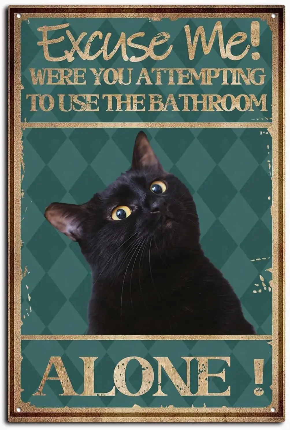 Cat Bathroom Wall Art & Decor - Funny Bathroom Wall Decor - Restroom Sign - Excuse Me Bath Wall Decor Retro Metal Tin