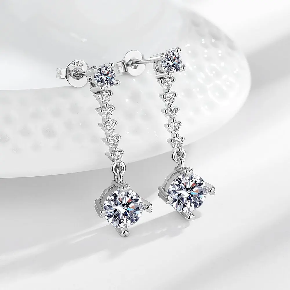 925 Sterling Silver Dangle Earrings for Women Sparkling Cubic Zirconia Drop Earrings Bridal Wedding Engagement Jewelry Gift