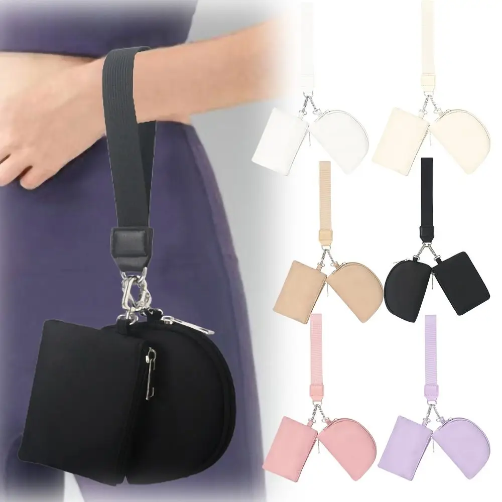 Portable Zipper Around Wristlet Wallet Small Detachable Dual Pouch Wristlet Keychain Purse Coin Pocket for Women Girls